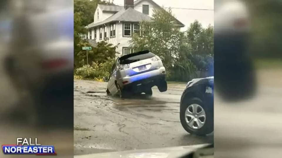 Belmont SUV Swallowed by Sinkhole During Nor'easter