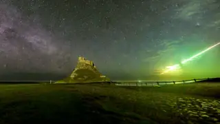 Emerald fireball lights up the UK sky over Lindisfarne