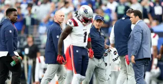 Patriots' A.J. Brown sidelined by high-ankle sprain; MRI pending