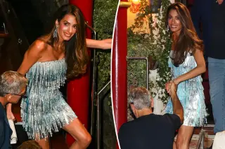 Amal Clooney Dazzles Venice Dinner in Aqua-Silver Fringe, George by Her Side