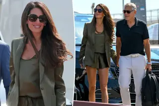 Amal Clooney Lights Up Venice 2026 in Olive Silk Three-Piece
