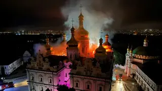 Blaze tears through Kyiv's historic Lavra monastery after major Russian assault