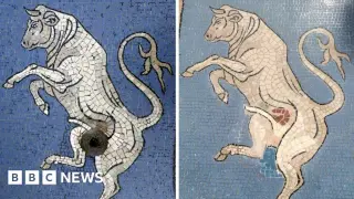 Milan bull mosaic restoration sparks online jokes about missing lucky charm