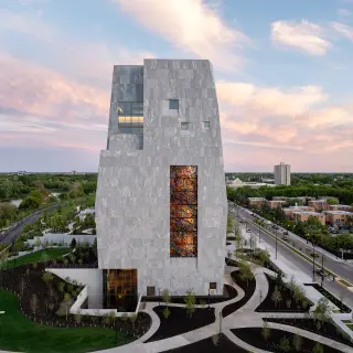 Granite-clad tower anchors the Obama Presidential Center in Chicago