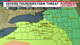 Sunny Monday, storm risk Tuesday, big temps swing in Central New York