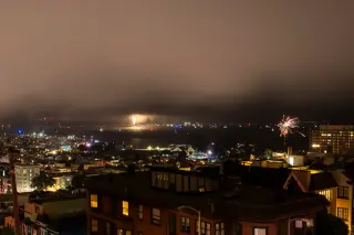 Fog Keeps SF's Golden Gate Bridge Fireworks in the Shadows