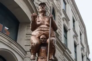 Gilded Nude Trump Statue 'Orange Plague' Unveiled at European Parliament
