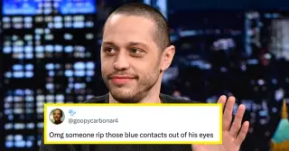 Pete Davidson's Blue-Contact, Wig-Wild Look Sparks Viral Buzz for Tommy Karate