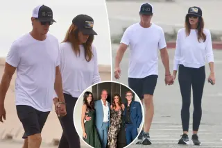 Cindy Crawford and Rande Gerber hold hands in first public outing since son Presley's death