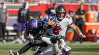 Mayfield exits Bucs game with dislocated thumb, MRI pending