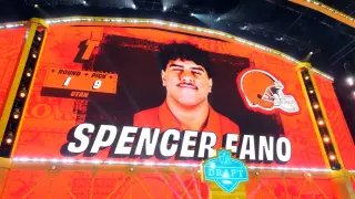 Spencer Fano relieved to dodge Myles Garrett on Sundays, eyes growth in practice
