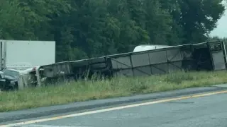 Bus overturn on NY Thruway prompts delays; no life-threatening injuries reported
