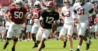 Russell, Morgan Spark Alabama at A-Day as QB battle heats up