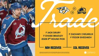Predators Add Drury and Bradley in Avalanche Swap, Land 2029 Third-Round Pick