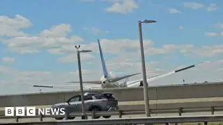 Plane clips truck and streetlight during Newark landing; driver injured