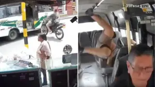 Colombia biker survives high-speed crash into bus after stop-sign run