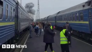 Drone strike hits Ukrainian train near border as Johnson and allies depart