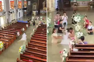Bride braves waist-deep floods to wed in flooded Philippine church