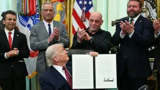 Trump savages Iran-war critics while courting Joe Rogan