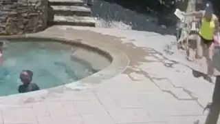 Boy's quick warning saves mom from falling tree near pool