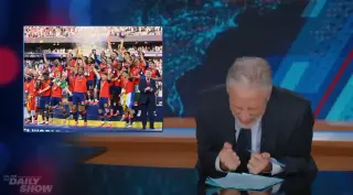 Stewart Reacts in Disbelief to Trump's World Cup Stage Stunt