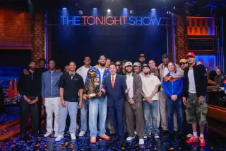 Knicks celebrate title as Fallon’s lucky shoe is raised to Tonight Show rafters