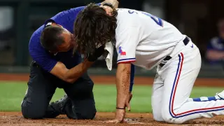 Rangers' Josh Smith recovering after being hit in face by pitch.
