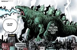 Debt Monster Looms Over Biden in Sheneman’s Cartoon