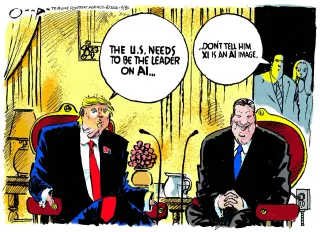 Jack Ohman’s Cartoon Critiques U.S.-China AI Leadership Dynamics
