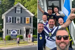 Scottish fans wake Boston with bagpipes before World Cup clash