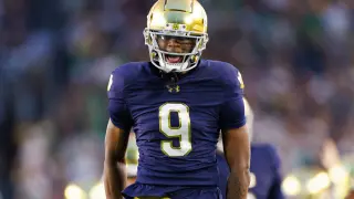 Johnson sidelined briefly as Talich steps up at Notre Dame safety