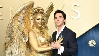 Meg Stalter Transforms Into a Golden Emmy on Emmys Red Carpet