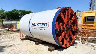 German microtunneling machine anchors to rock to bore water intakes under Georgia reservoir