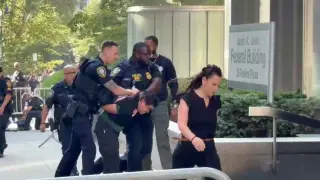Protester in custody after smoke-emitting incendiary device outside NYC's 26 Federal Plaza