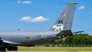 Photos Reveal Patchwork Repairs on Battle-Damaged KC-135 Returning to the U.S.