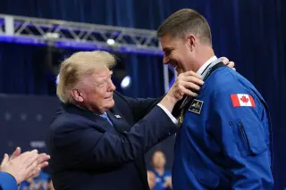 Trump Uses Artemis Medal Moment to Promote a New Space Academy, Arriving Late at Johnson Space Center