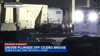 Pickup truck plunges off Cicero bridge during police pursuit; three dead, one critically injured