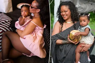 Rihanna and Rocki twin in pink Dior for Rocki’s first birthday