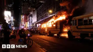 Knicks title win sparks chaotic NYC celebrations as buses burn and gunfire erupts