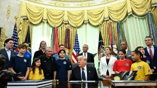Trump Uses Oval Office Moment to Warn Kids About Iran and Comment on Trans Athletes