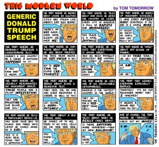 Tom Tomorrow’s Cartoon Satirizes Trump’s Generic Rhetoric Amidst Midterm Turmoil