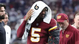 Commanders QB Daniels injures left elbow vs Cowboys, imaging pending