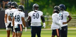 Bears Camp Notes: Defense Pushes Back and Rookies Shine in Wet Practice