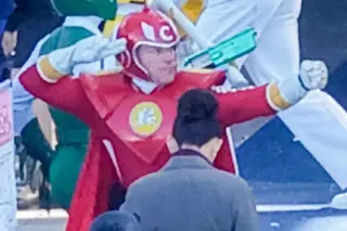 Matt Damon Goes Hero in Power Ranger–Style Suit on Daniels’ New Film Set