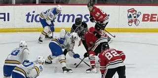 Spellacy Sparks Blackhawks to 5-2 Win Over Blues in Prospect Showcase