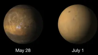 Solar Storms May Amplify Martian Dust Storms, New Study Indicates