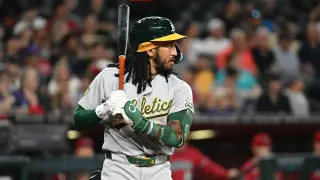 Athletics rookie suffers ruptured testicle after fouling ball off groin, expected to miss about two weeks