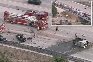 Wrong-way crash ignites fiery pileup on LA’s 210 Freeway