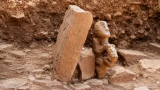 Ancient Neolithic Statue Shows Human Sitting on a Leopard at Karahantepe