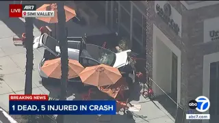 Tesla slams into Simi Valley cafe patio, 1 dead and 5 injured